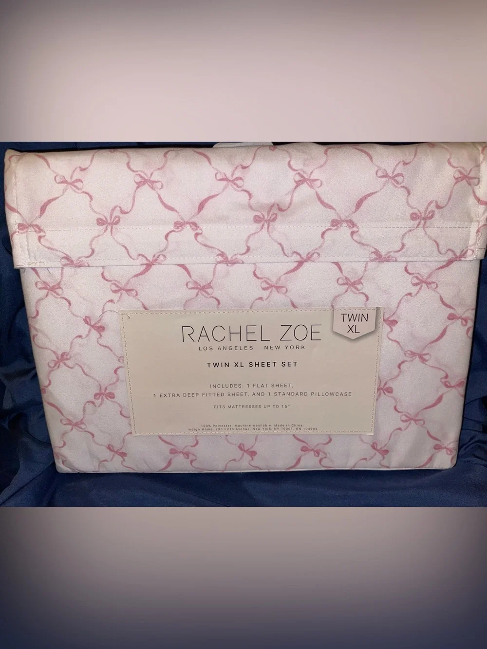 Rachel Zoe Twin XL Sheet Set Pink Ribbon Pattern